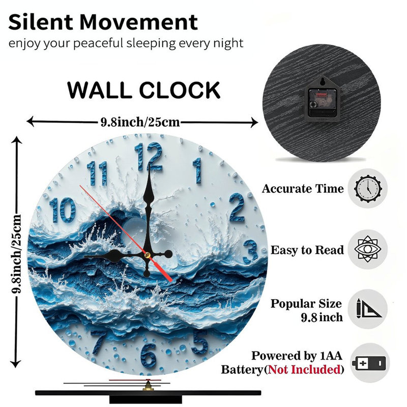 Horloge murale artistique Blue Wave