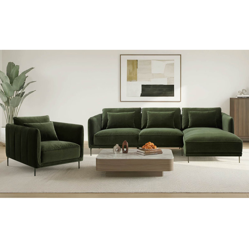 Ensemble de salon rembourré 3 pièces Rae, Orienté à droite, Vert militaire