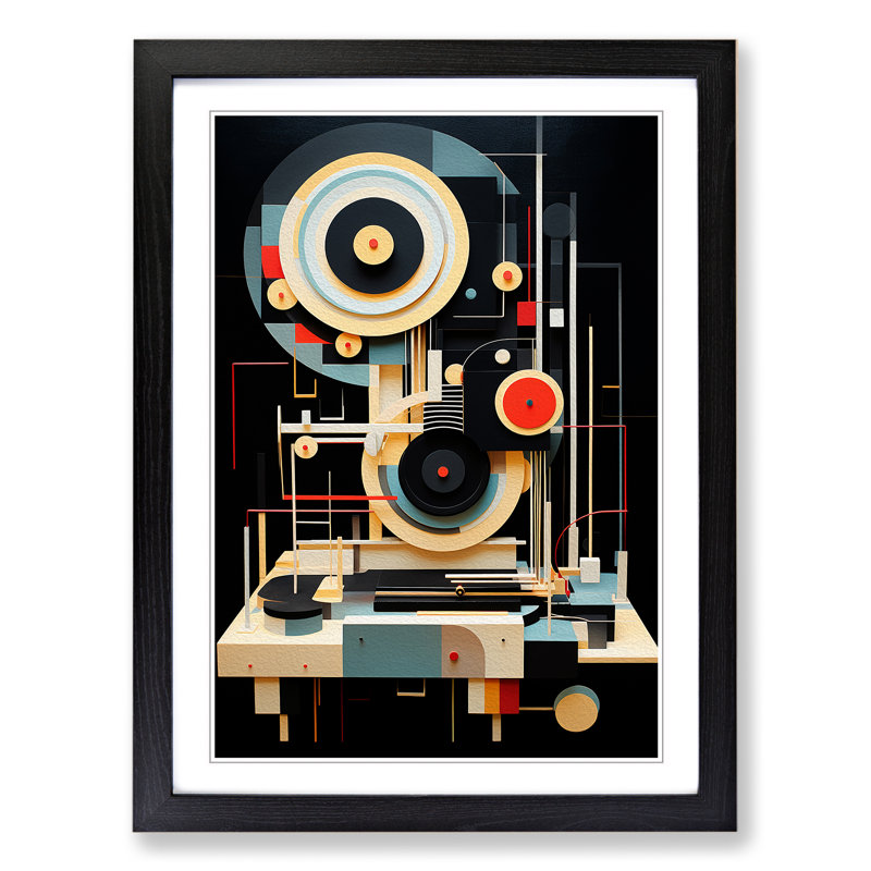 XYZ-FRM-V1223-5427 Record Player Dadaism - Single Picture Frame Print on Wood, Black, 64cm H x 46cm W x 2cm D