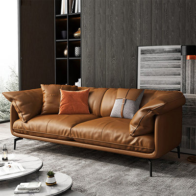 Orange Genuine Leather Standard Sofa cushion couch