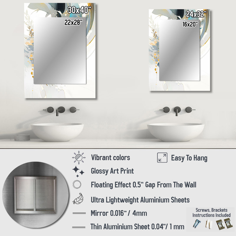 Turquoise and Gold Mosaic Echoes II - Cubism Large Wall Mirror, Modern Unique Mirror, Printed Metal Art, 32" x 24"