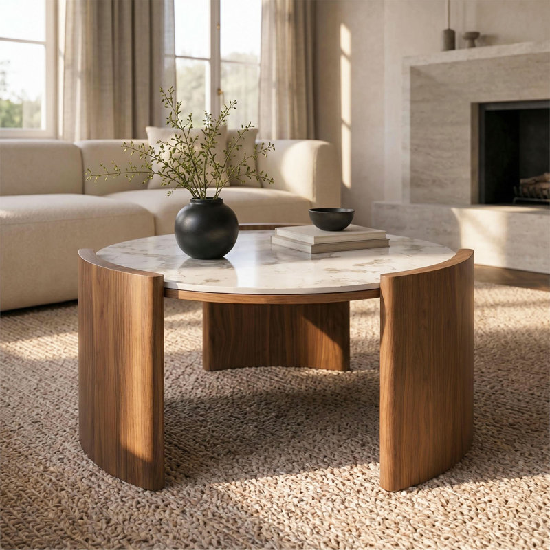 Table basse Modern Modern, Plateau blanc / base noyer