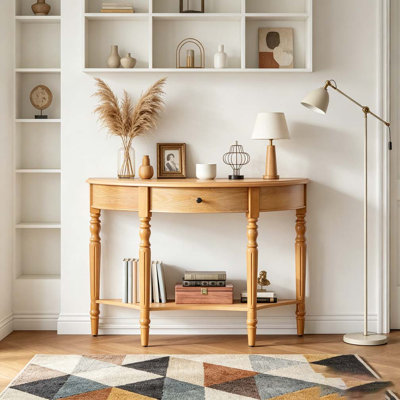 Console demi-lune avec tiroir et tablette