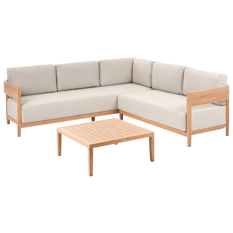 Garden Corner Sofa with Table 5 Seater SAMPIERI Left Hand Metal, Light Brown