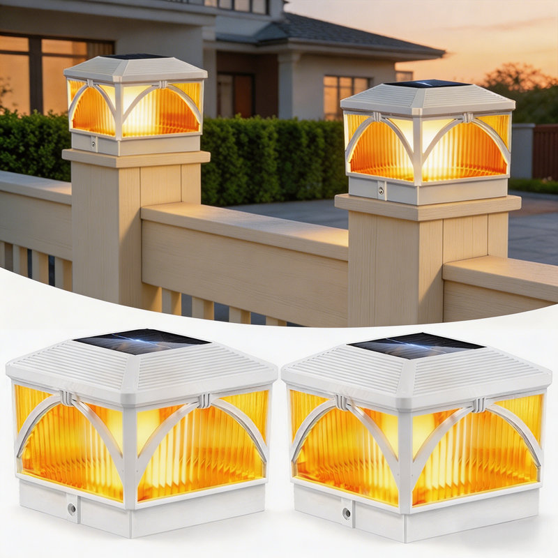 Solar Post Cap Lights Outdoor - Flickering & Warm Light Mode 4x4 Fence Post Solar Lights Outdoor Waterproof For Fence, Garden, Yard, Deck, Patio Decor