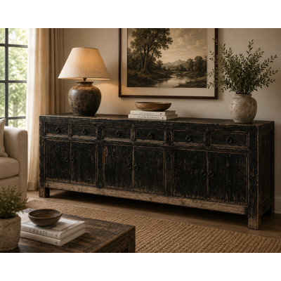 Approx. 91 inches Sideboard with Six Drawers Distressed Black