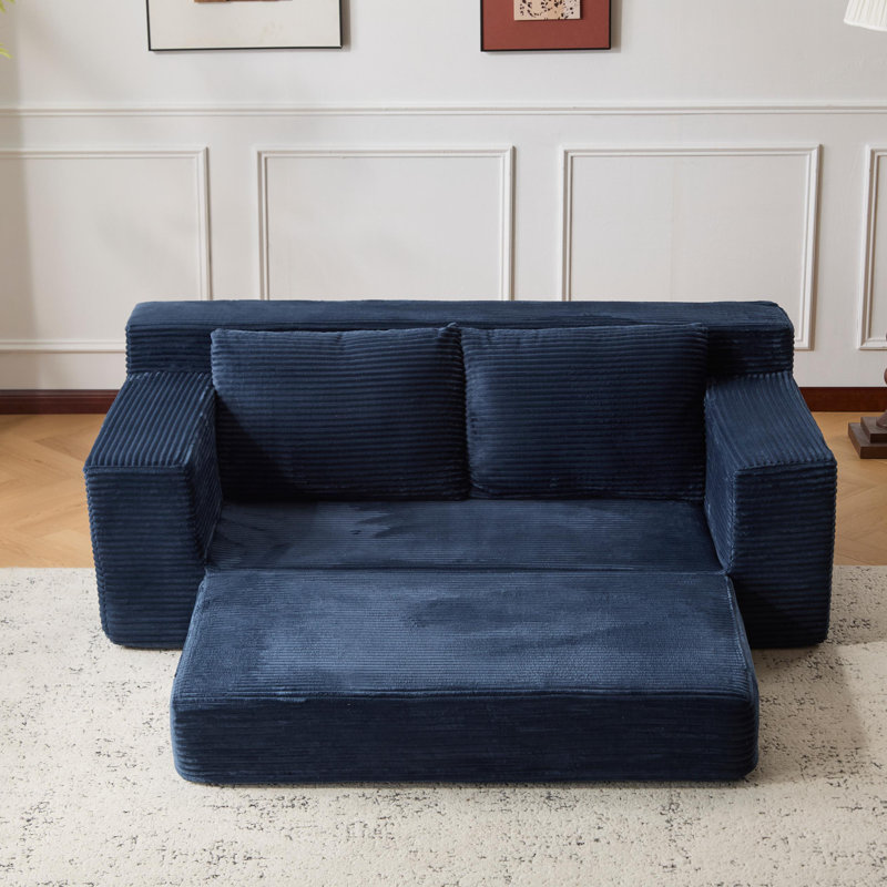 Canapé en velours côtelé de 71 po Boneless, siège profond avec coussins réversibles, oreillers et matelas pliant, sans assemblage