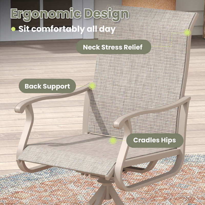 Outdoor Swivel PVC-coated polyester Dining Chair, Sandshell