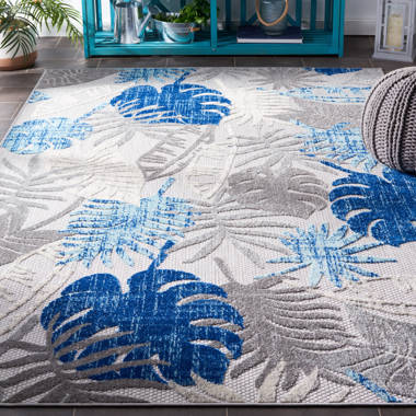 Hampton Bay Tropical Palm Leaves Black 5 ft. x 7 ft. Indoor/Outdoor Area Rug