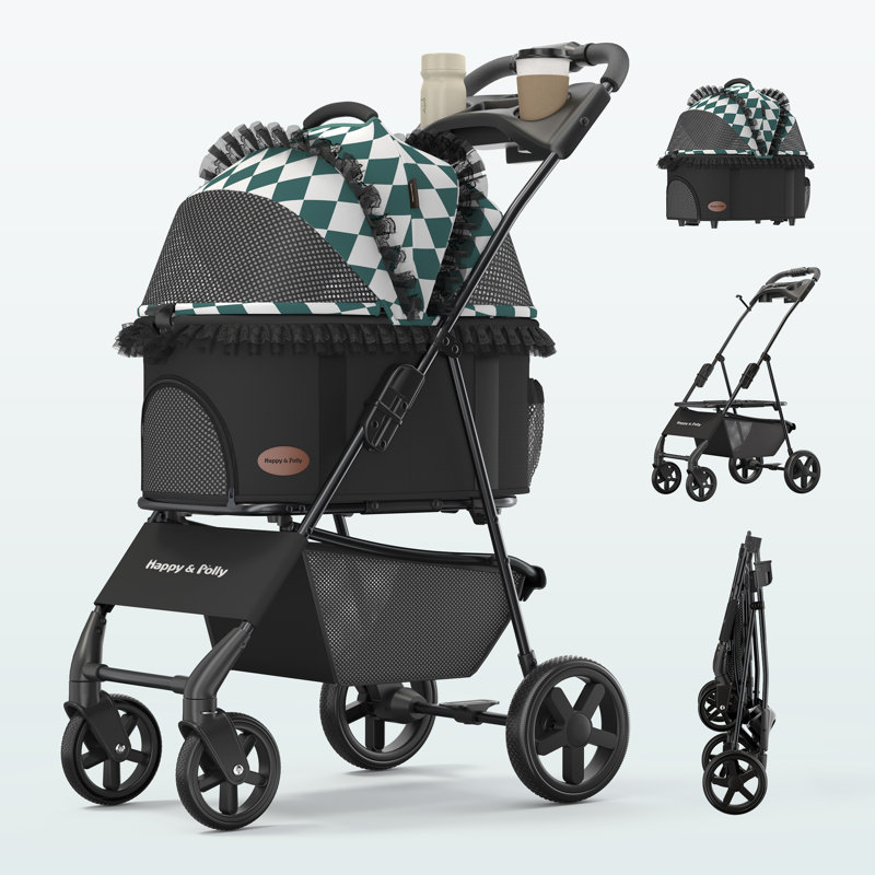 39'H 4-Wheel Foldable Pet Stroller for Small/Medium Dogs & Cats– 3-in-1 Convertible Design with Removable Carrier & One-Click Folding Mechanism