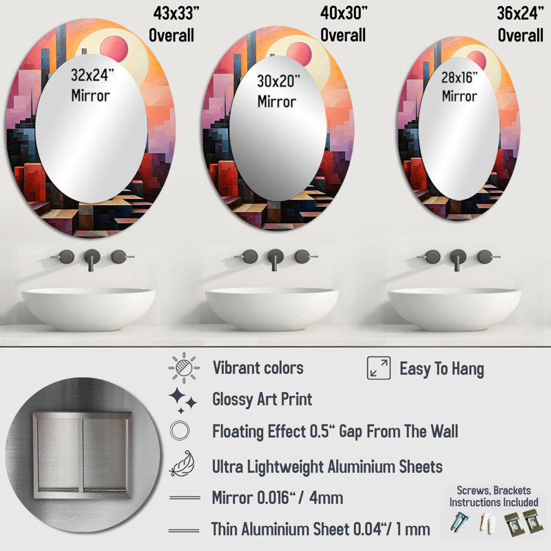 Monuments Unveile Sunsets I - Miroir mural moderne multicolore, H 36 po x l 24 po
