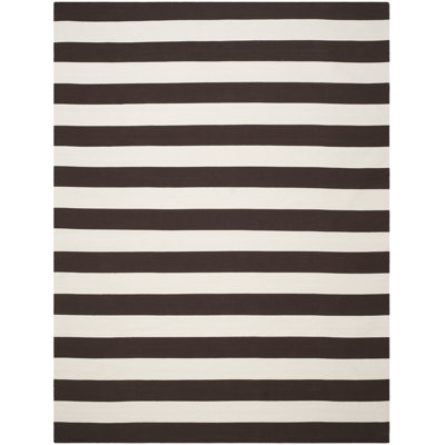 Tapis rayé noir / ivoire en coton tissé à la main Brookvale