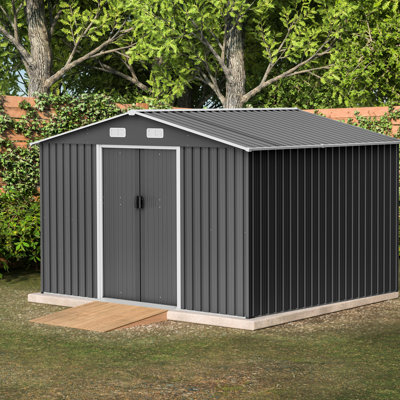 Remise de rangement en acier galvanisé 10 pi x 8 pi, pour jardin et cour, remise en métal verrouillable gris pi, gris