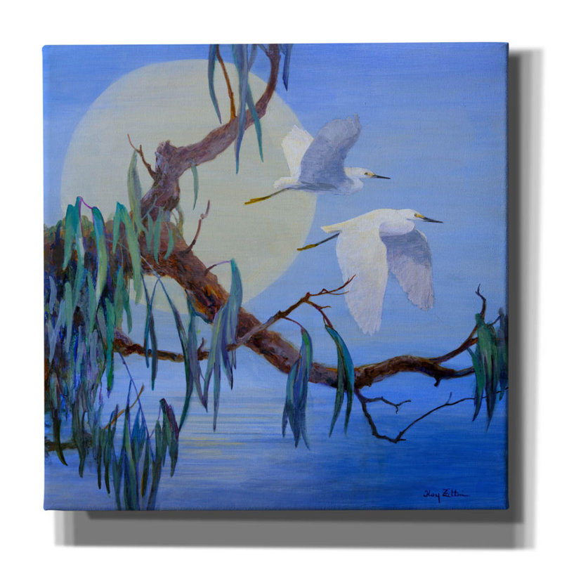 «Egret Couple In Flight» par Floy Zittin, art mural sur toile, H 12 po x l 12 po x P 0,75 po
