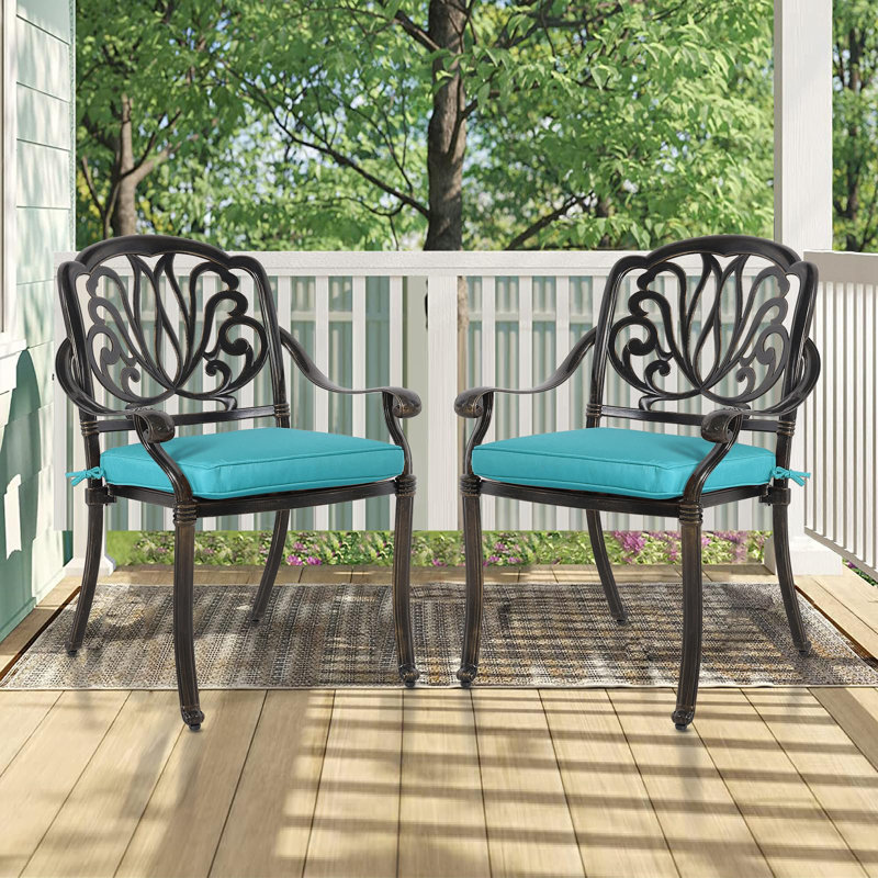 Chaise de patio empilable avec coussin, Bronze foncé, Bleu océan