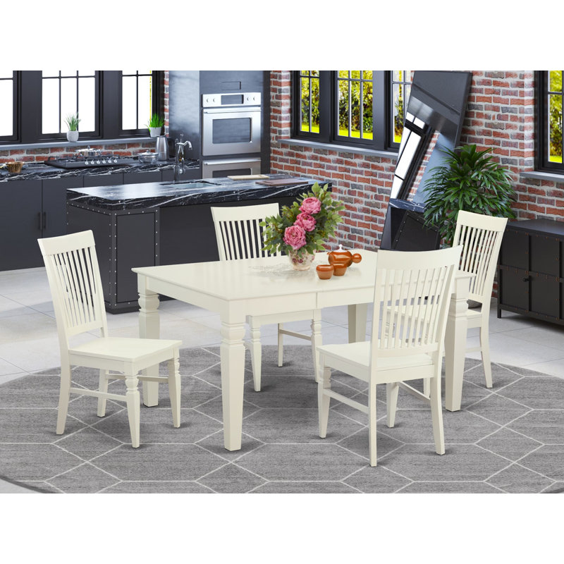 5 Piece Kitchen Table Set for 4 Includes a Rectangle Dining Room Table with Butterfly Leaf and 4 Dining Chairs, 42x60 Inch, Linen White