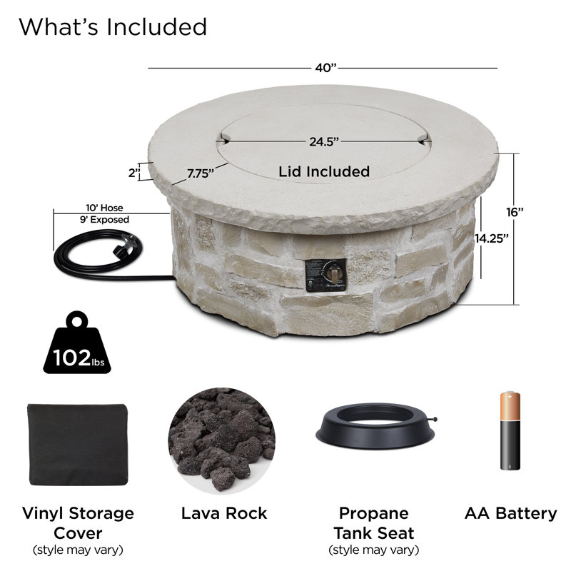 Scottsdale 40" Round Stone Propane Fire Pit Table By Real Flame