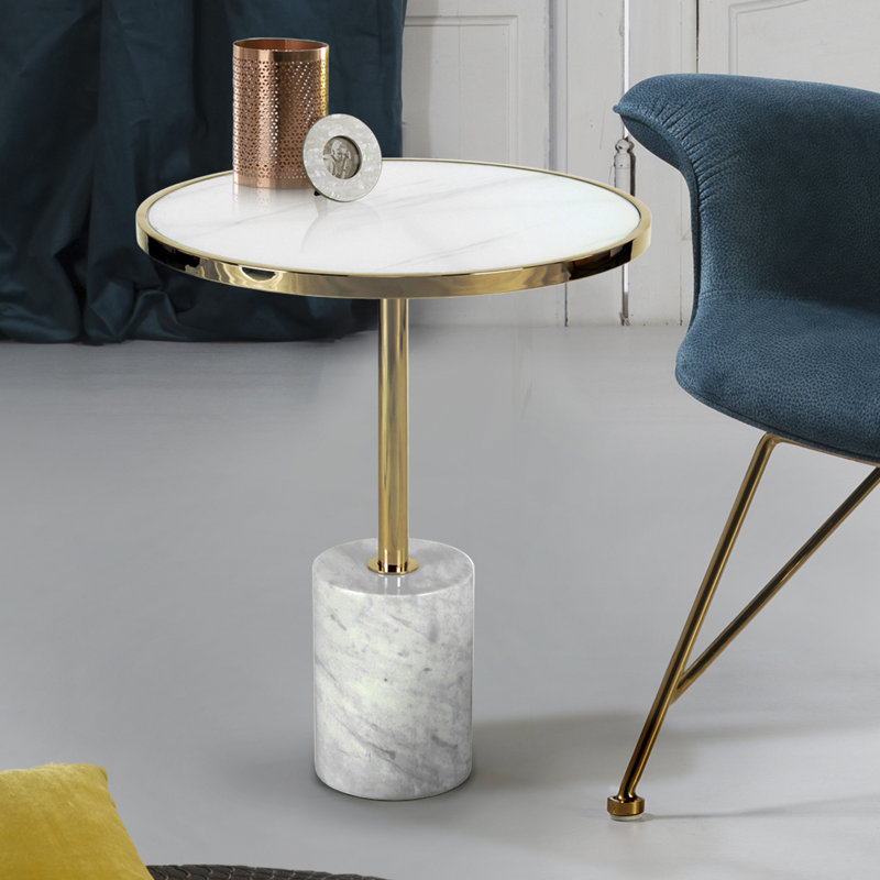 Pelham Block End Table, White/Gold