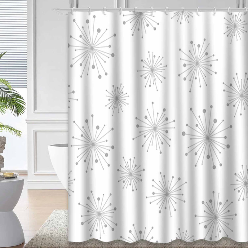 Rideau de douche à motif floral gris et blanc avec 12 crochets, L 72 po x l 72 po
