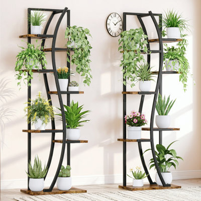 62" Indoor Plant Stand With Grow Light, 7-tier S-shape Display Shelf Set Of 2 - Stylish Plant Holder For Home & Office
