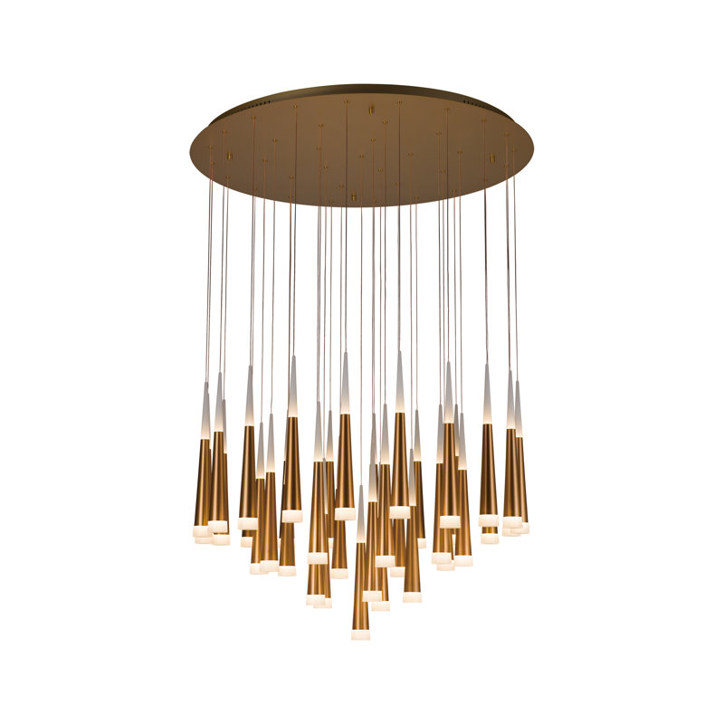 Lustre à DEL unique à plusieurs niveaux à DEL pinson 36, Laiton anodisé