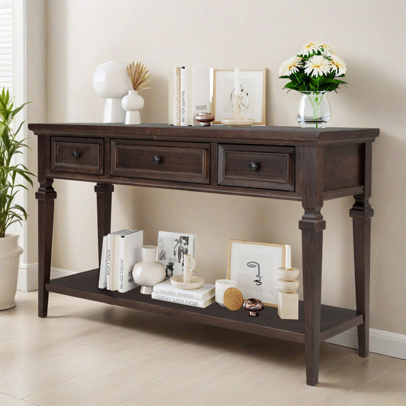 Console fonctionnelle avec 3 tiroirs et tablette inférieure ouverte - Table de rangement compacte pour le hall d'entrée, le couloir
