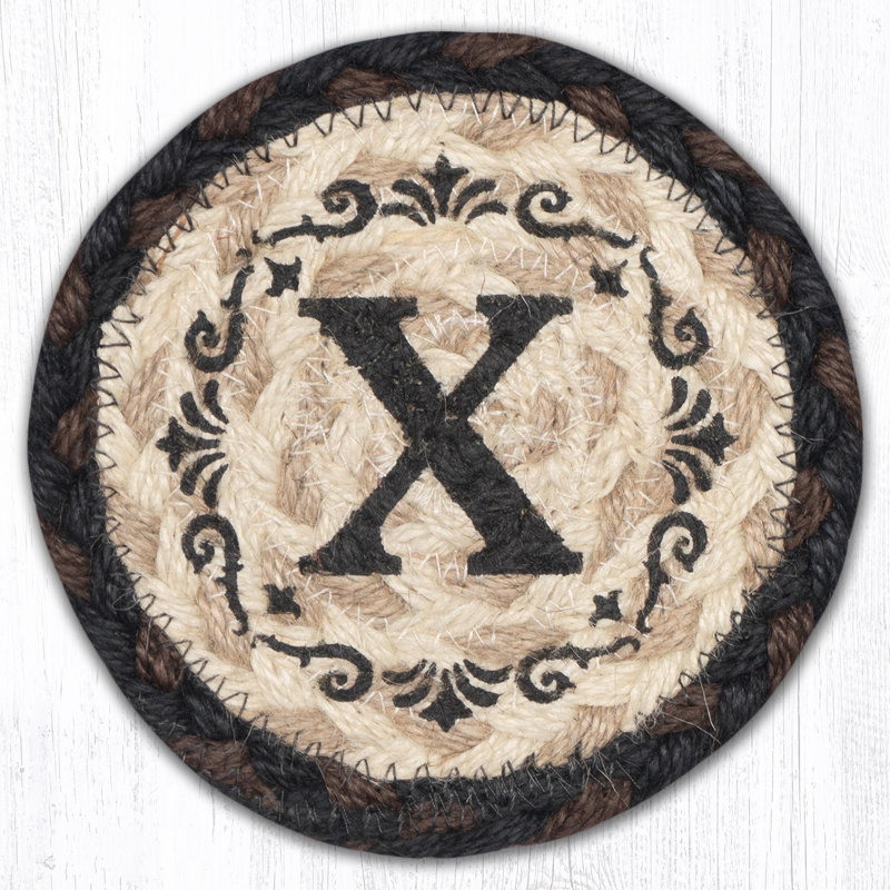  Monogramme tressé en X imprimé coaster en jute style campagne rustique, H 5 po au pochoir personnalisé