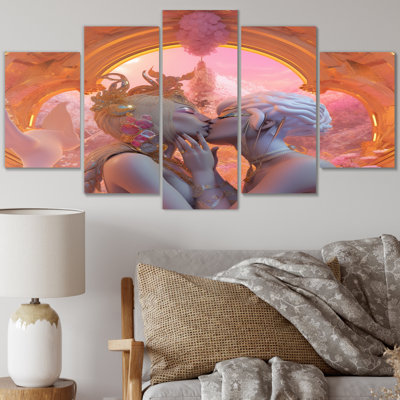 Goddess Couple Kissing Divine Love I - Couple, reproduction d'art sur toile - 5 panneaux