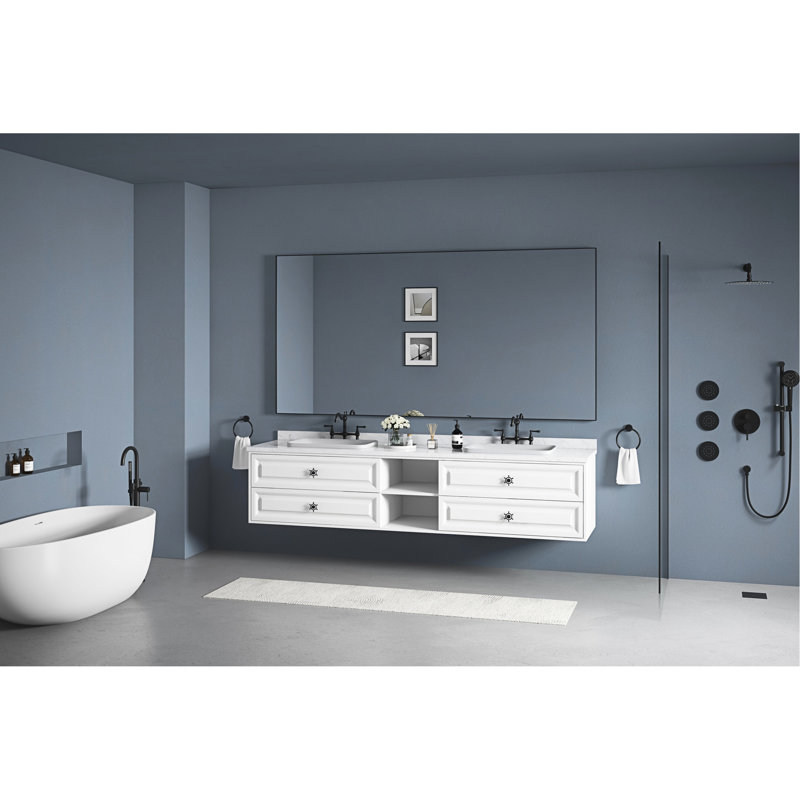 84 X 48 Inch Rectangle Vanity Mirror With Stable Aluminum Frame Rectangular Matte Black, Matte Black