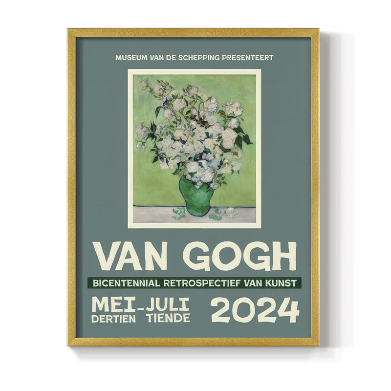 Van Gogh, exposition d'affiches encadrées III - bois massif, H 30 po x l 24 po, Doré