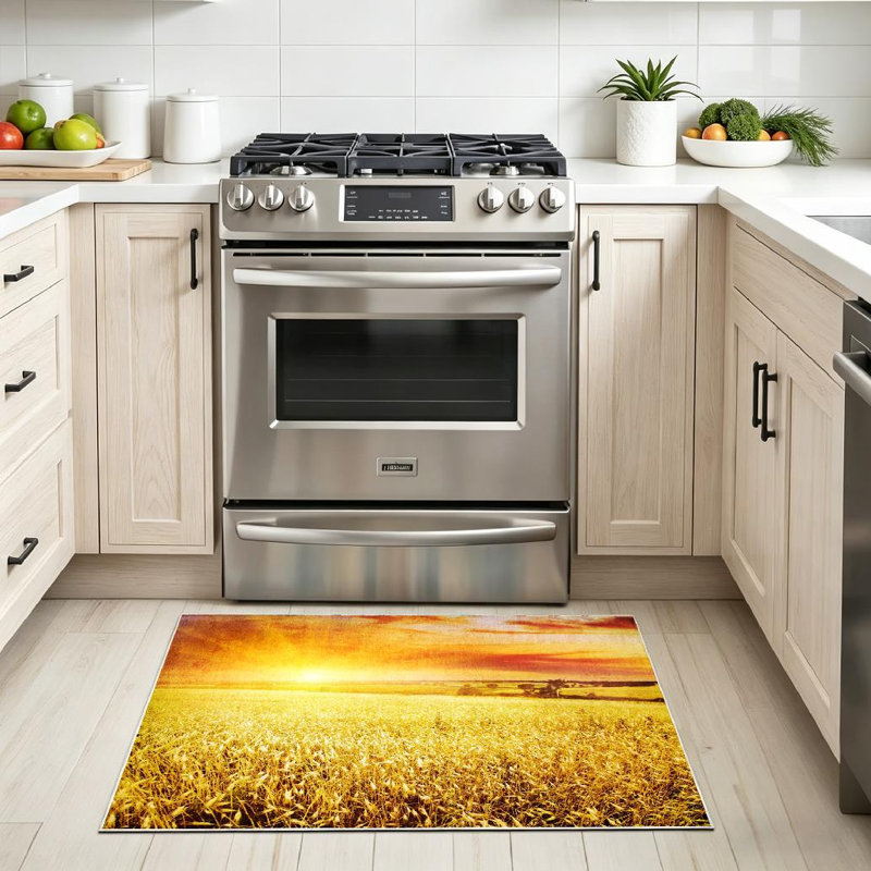 Tapis d'intérieur lavable transparent champ de blé Sunrise Sunrise Farm, Rectangle 32" x 47"