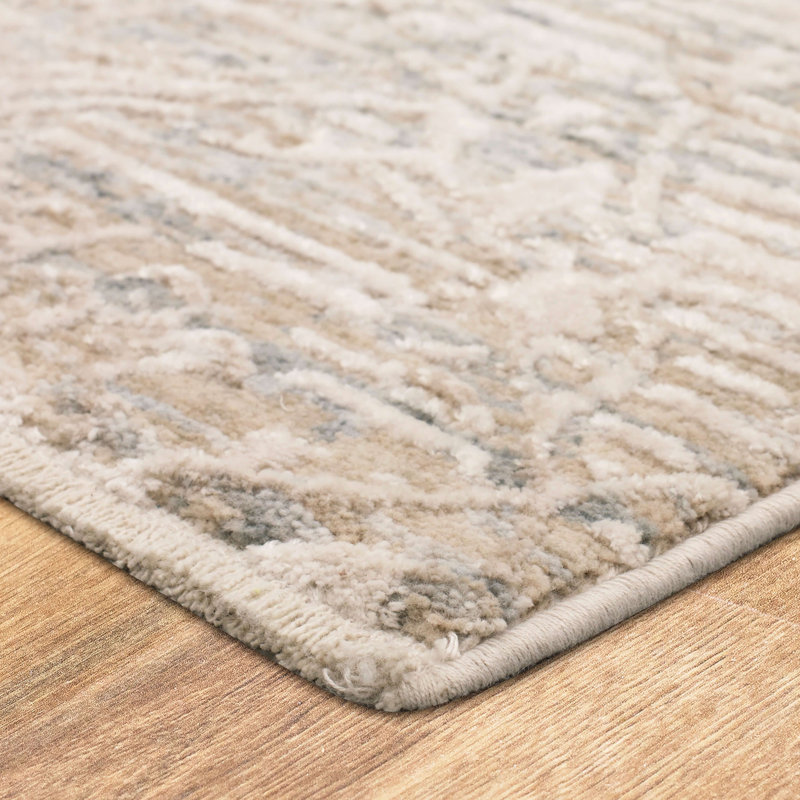 Gray and Beige Abstract Washable 5' x 7' Viscose Area Rug