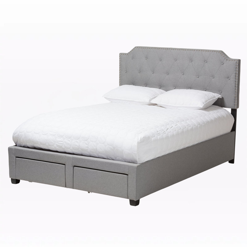 Lit double tapissier avec rangement Woodford, gris, H 52,00 po x L 86,00 po x l 64,00 po, Grand