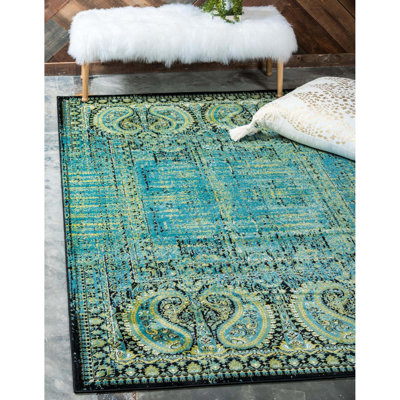 Tapis turquoise / noir Aneko