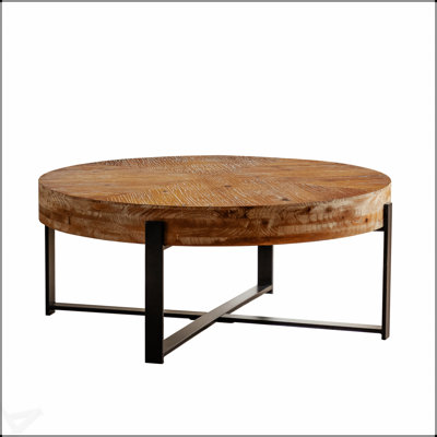 Table basse ronde Modern Modern avec pieds croisés et plateau en bois de sapin