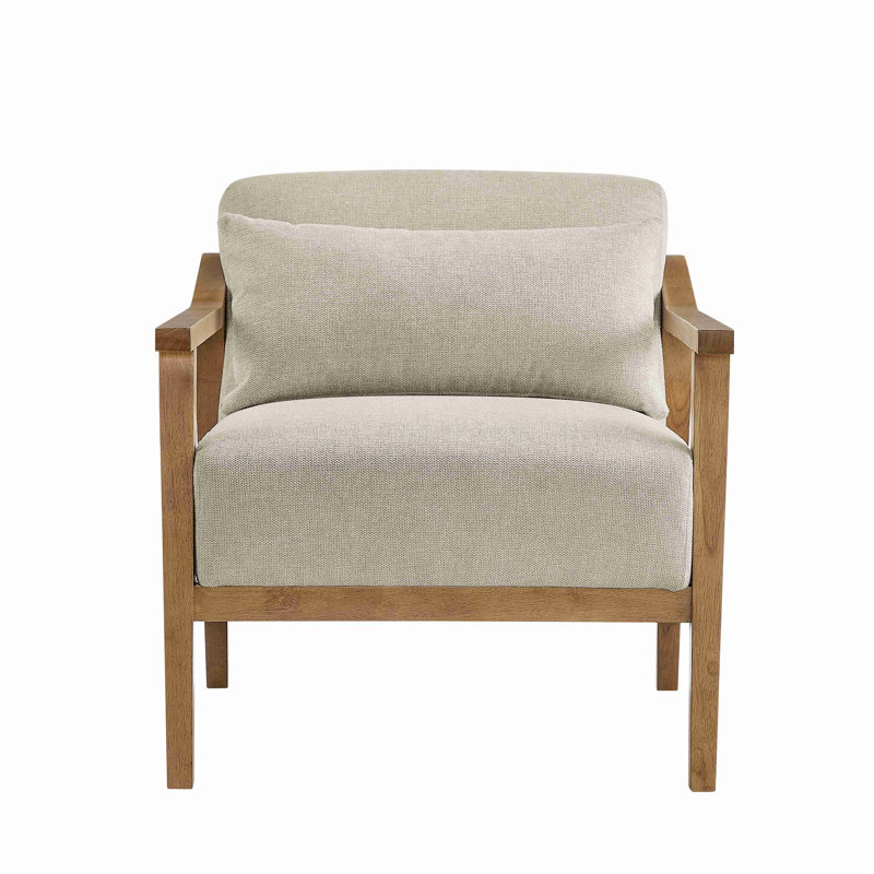 Fauteuil d'appoint en bois avec coussin lombaire Reagan, Blanc cassé