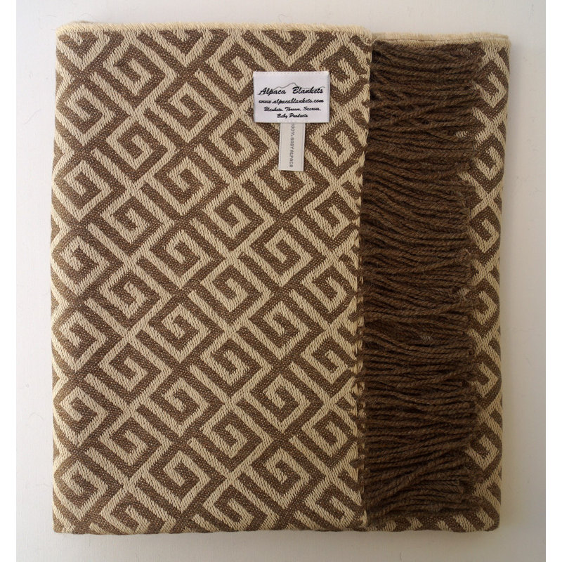 100% Baby Alpaca Geometric Maze Throw Blanket, Brown