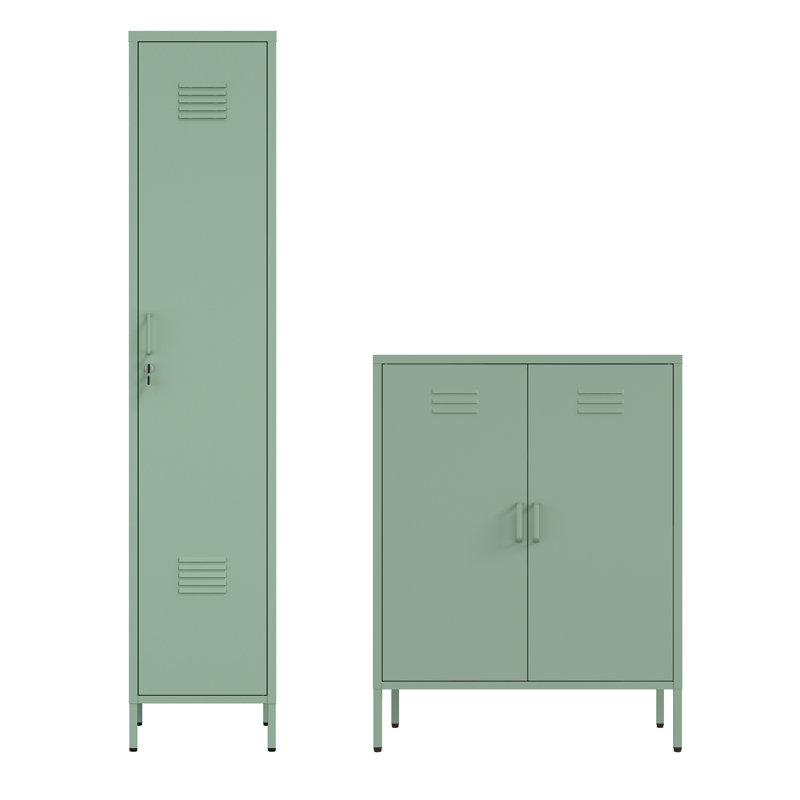 2-Piece Bargale Accent Cabinet and Storage Cabinet with 8 Adjustable Shelves, Green