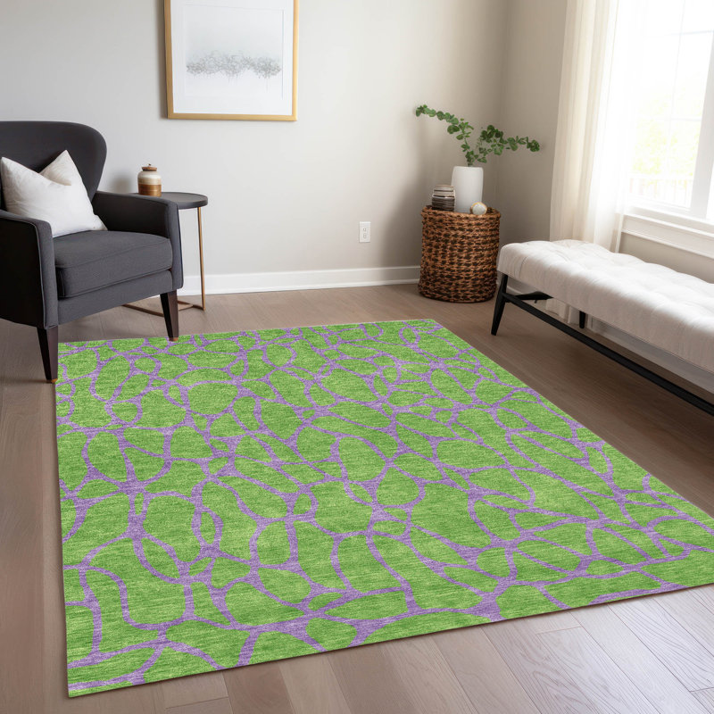 Elowira Green Washable Indoor-Outdoor Rug - , 5' x 7'6"