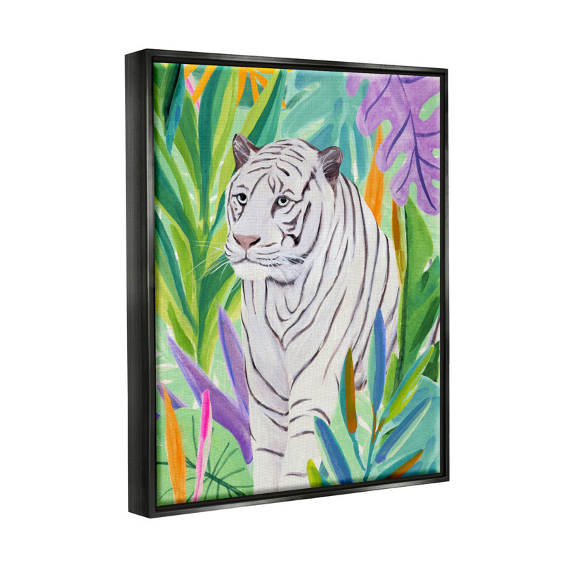 "Bold Botanical Tiger Leaves", art mural sur toile par Annie Warren, Cadre flottant noir de jais