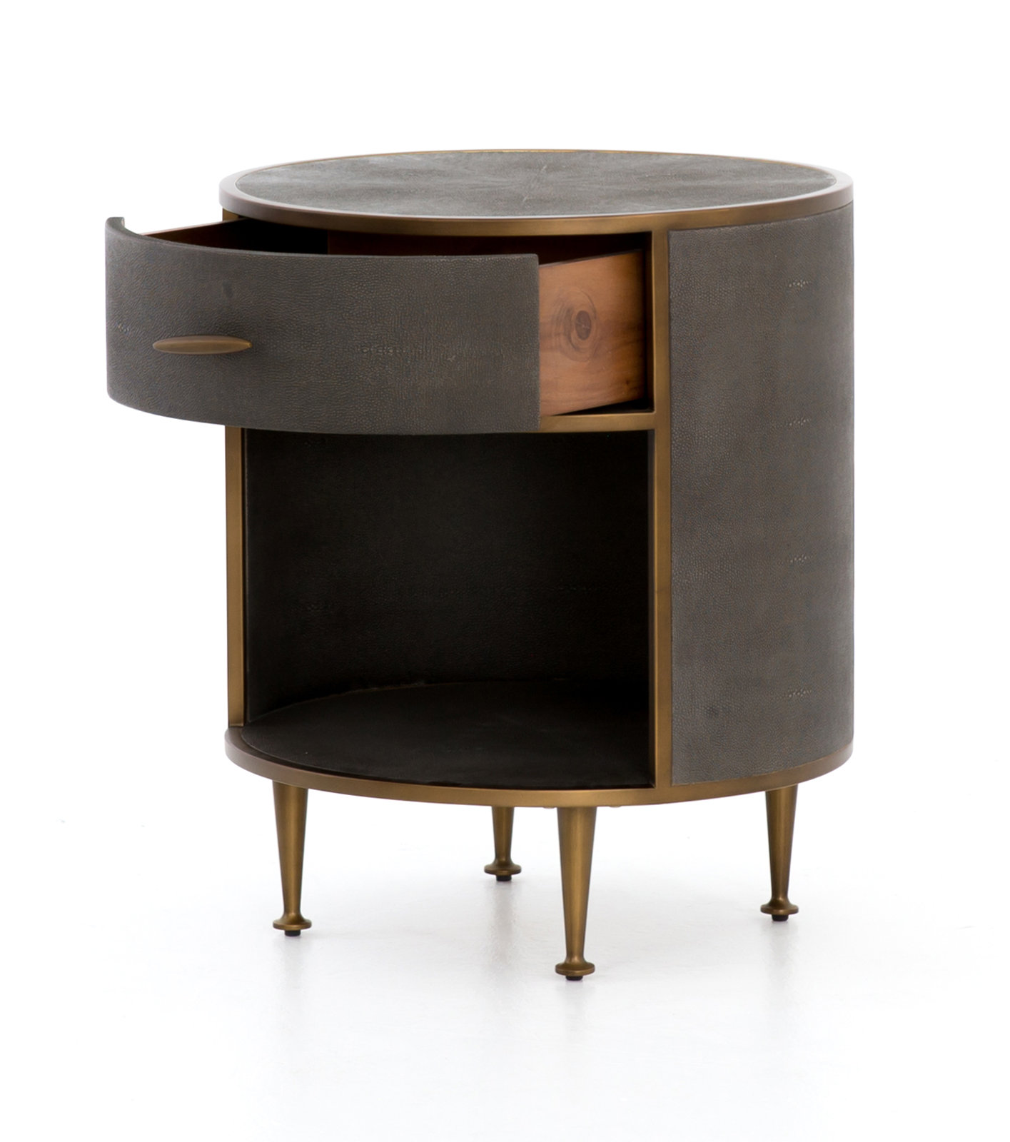 Round Nightstand, Antique Brass