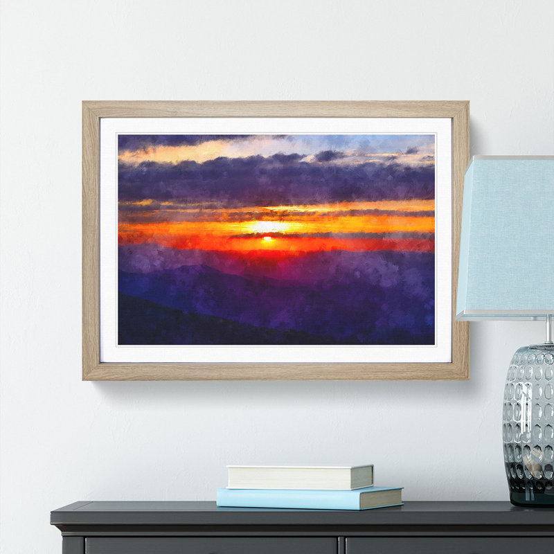 Cloudy Sunset - Framed Print, 24cm H x 33cm W x 2cm D, Oak Framed