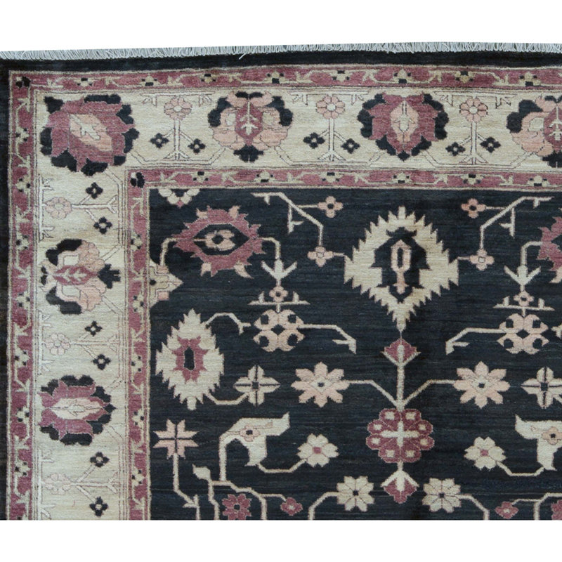 Hand-Knotted High-Quality Black and Ivory Area Rug