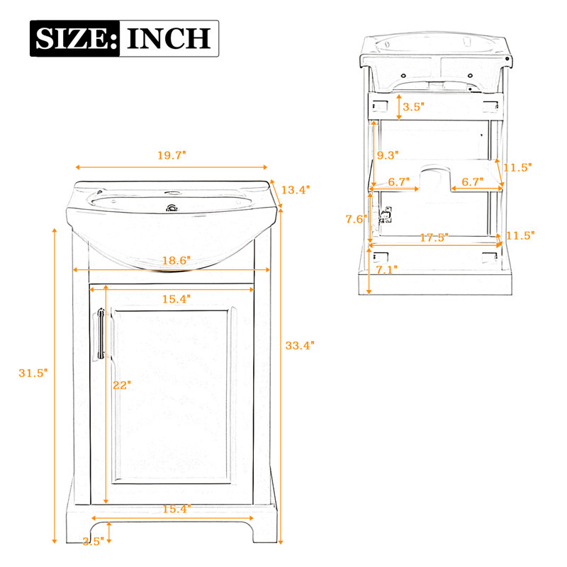 Meuble-lavabo sur pied l 20 po avec charnières à fermeture douce et tablette intérieure, Bleu