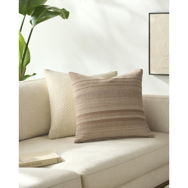 Housse de coussin Dalton, Carré 20 po, Housse de coussin seulement - sans coussin, Brun clair / beige