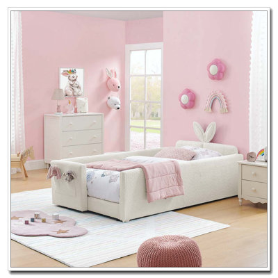 Lit plateforme tapissier simple avec tête de lit mignonne en forme d'oreille de lapin