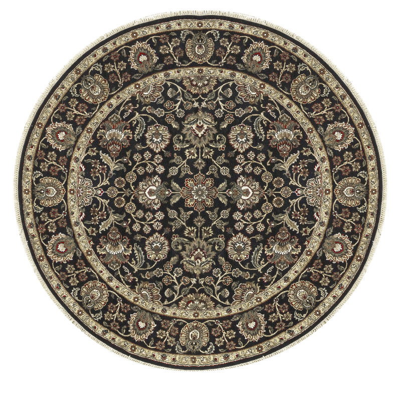 Hand-Knotted High-Quality Black and Brown Round Area Rug