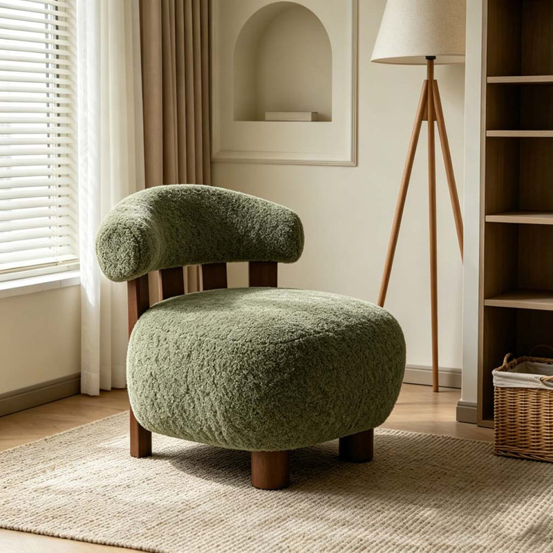Fauteuil d'appoint Modern, Vert olive, noyer