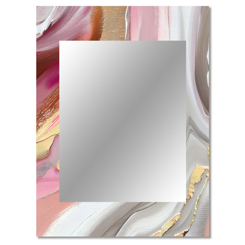 Rose et or marbre abstrait IV - décor de miroir mural unique en marbre, grand miroir rose, impression d'art en métal