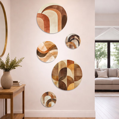 Earthtone Arc Composition - Abstract Shapes Wall Art Set of 5 - Modern Metal Wall Art Set of 5